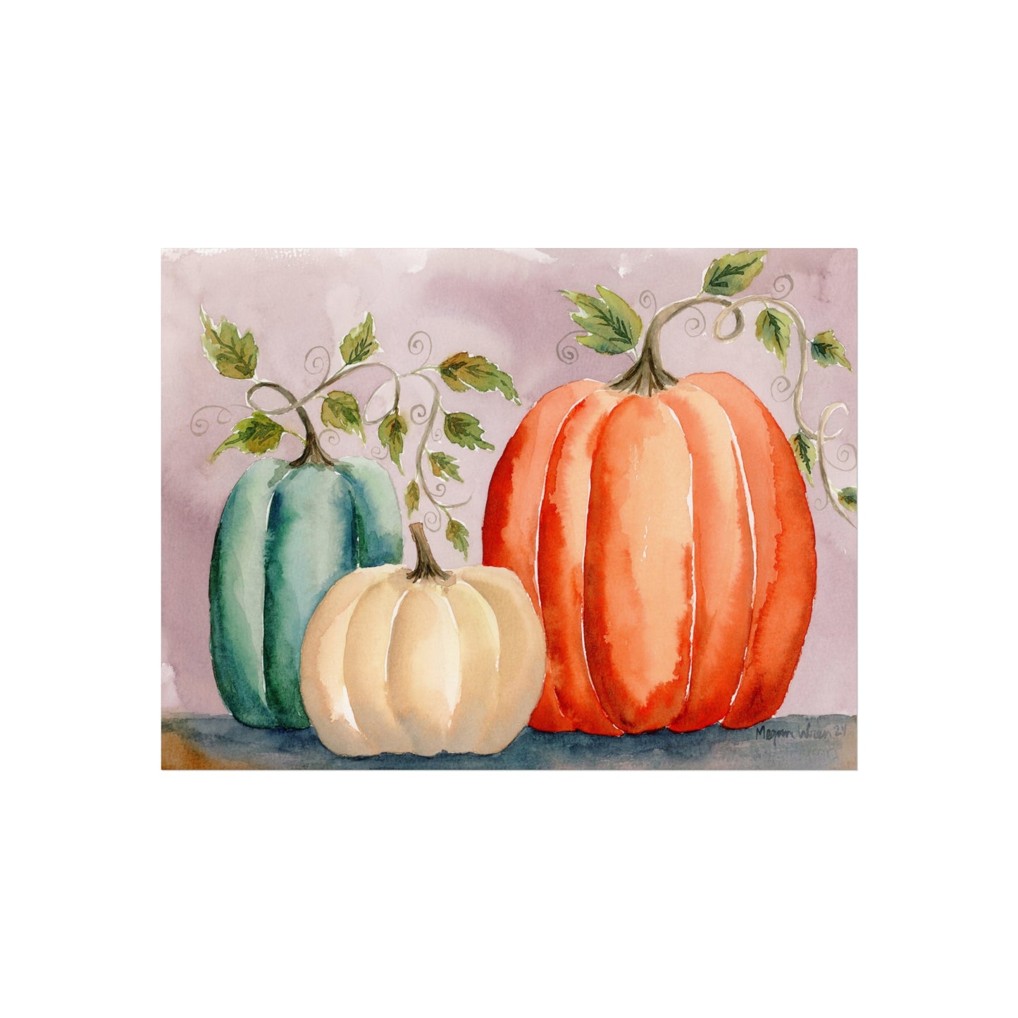 Autumn Pumpkins Watercolor Print, Original Fall Watercolor Print, Fine Art Print