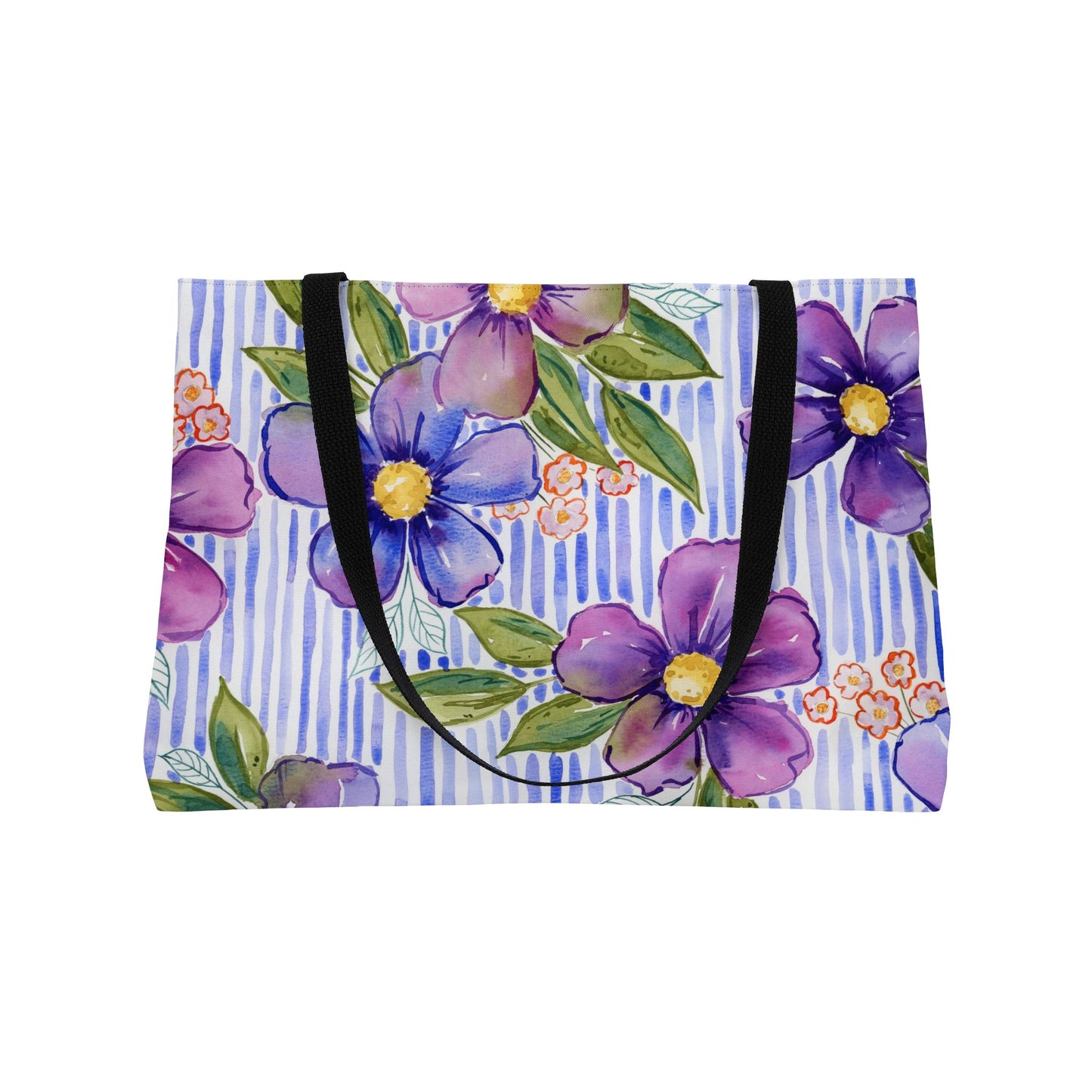 Lavender Lane Weekender Tote, Striped Floral Bloom Watercolor Weekender Tote Bag