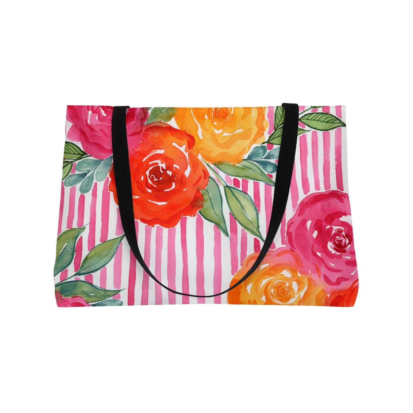 Pink Queen Weekender Tote Bag, Hot Pink Striped Floral Bloom Weekender Tote