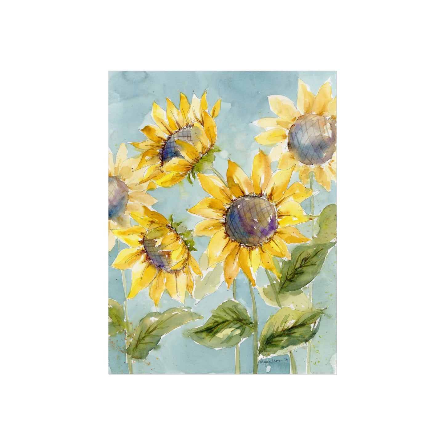 Sunflower Watercolor Print, Fine Art Sunflower Print, Sunflower Watercolor Fine Art Print