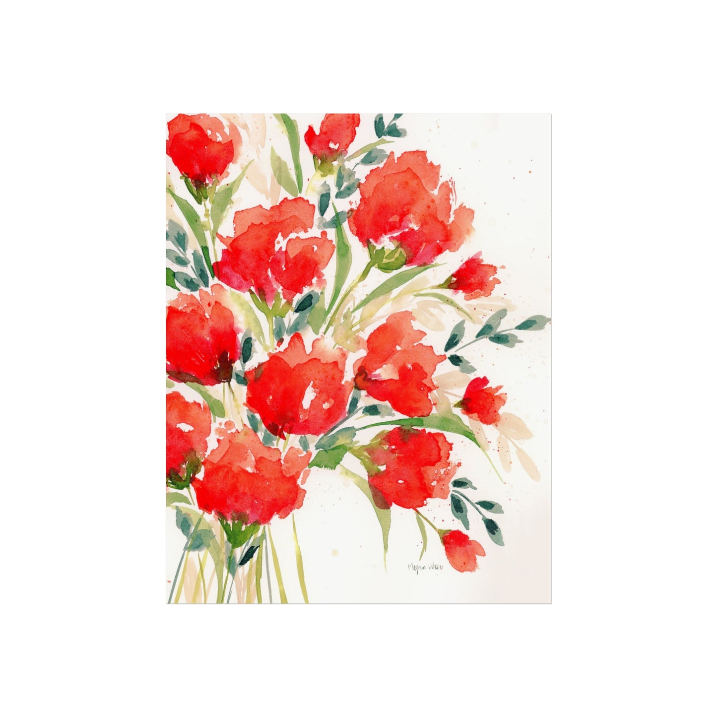 Red Watercolor Floral Print, Red Blooms, Loose Red Watercolor Flowers Fine Art Prints, Red Floral Print