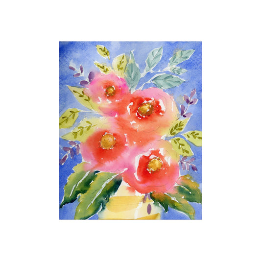 Colorful Floral Print, Bold Home Decor, Bright Flower Wall Art Print, Loose Pink Floral Watercolor Fine Art Prints