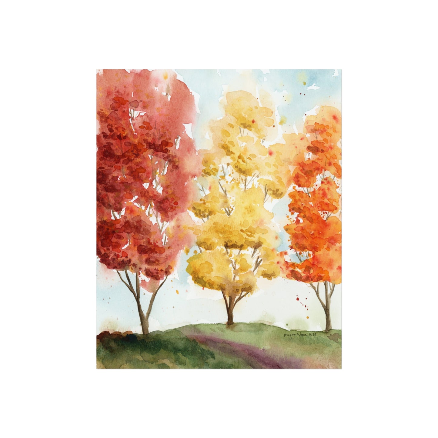 Fall Trees Landscape Watercolor Fine Art Print