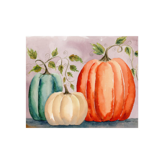Autumn Pumpkins Watercolor Print, Original Fall Watercolor Print, Fine Art Print