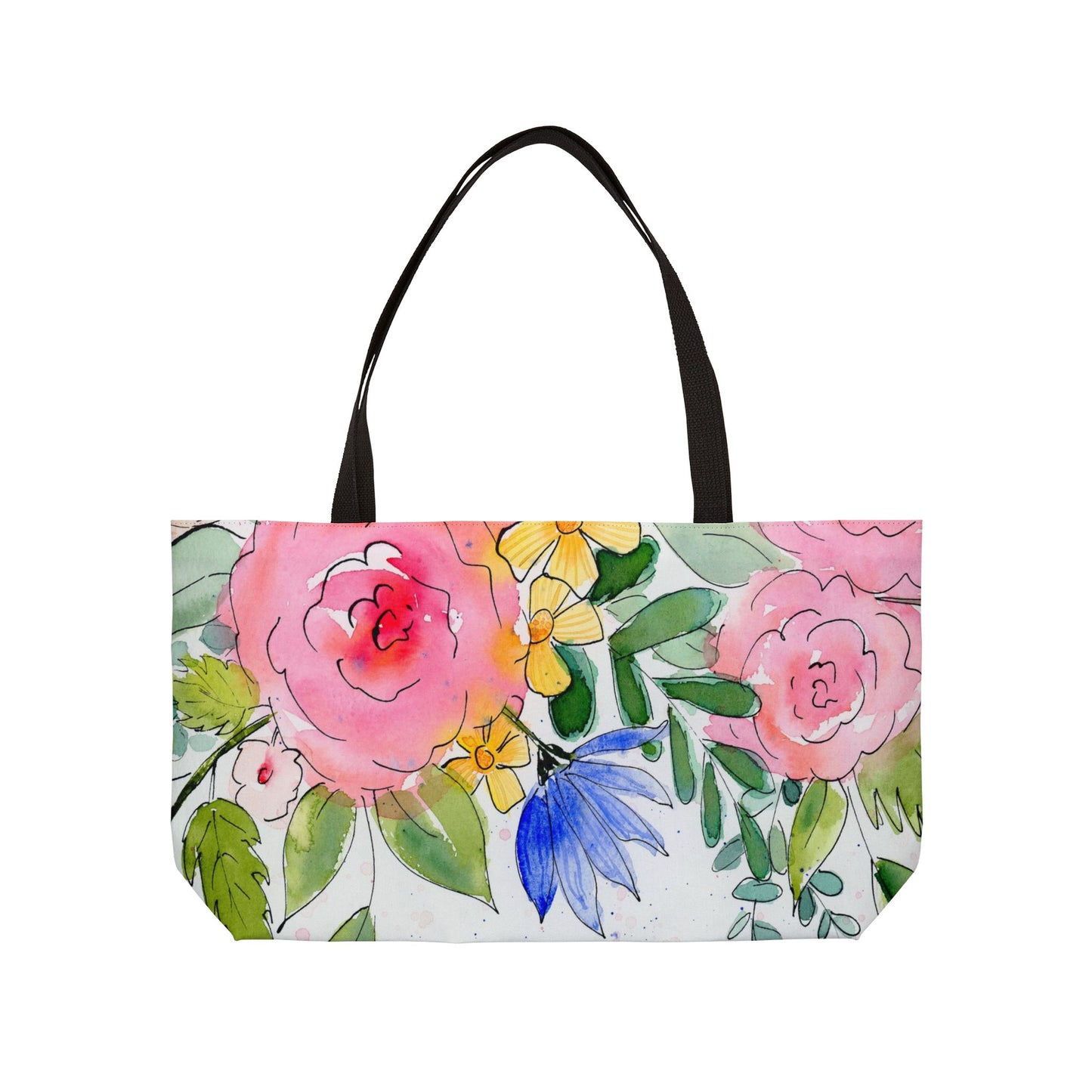 Bold Floral Weekender Tote Bag - Large Watercolor Painted Tote, Great Gift for Mom, Teachers, Graduation - Travel Tote, Collage Bag,