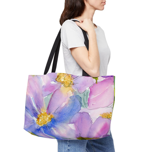 Purple Watercolor Floral Weekender Tote Bag - Large Watercolor Painted Tote, Great Gift for Mom, Teachers, Graduation - Travel Tote