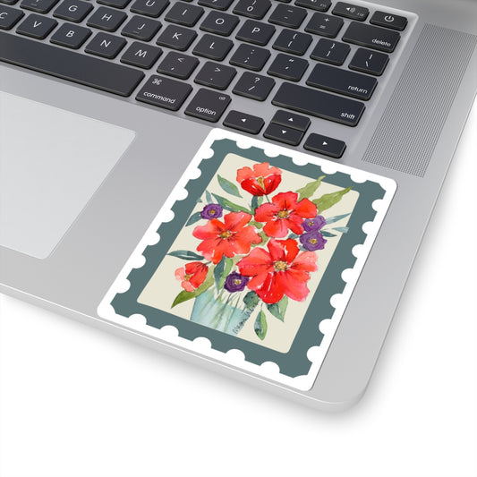 Bright Red Flowers, Watercolor Floral Sticker