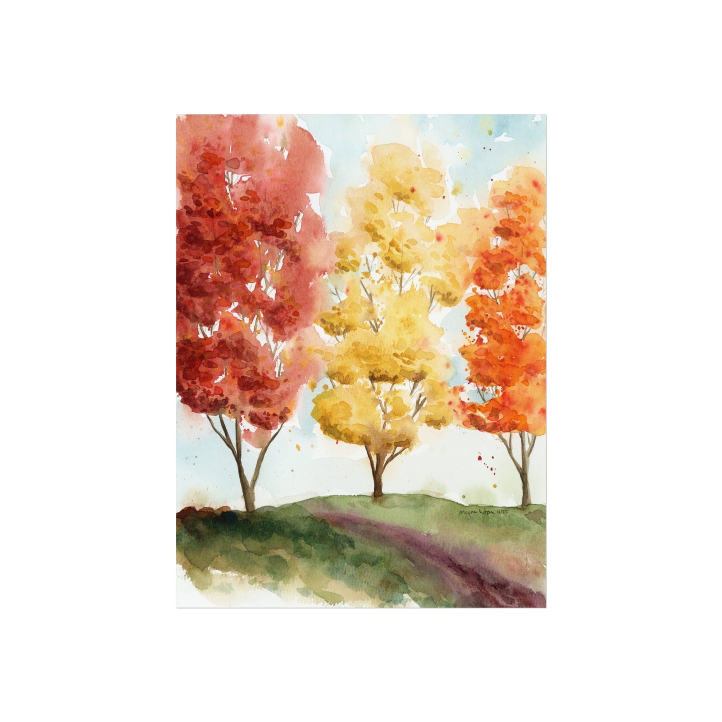 Fall Trees Landscape Watercolor Fine Art Print