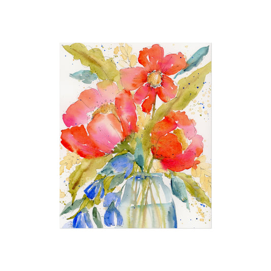 Bright Red Flowers Watercolor Fine Art Prints, Red Poppy Floral Print, Red Wall Decor