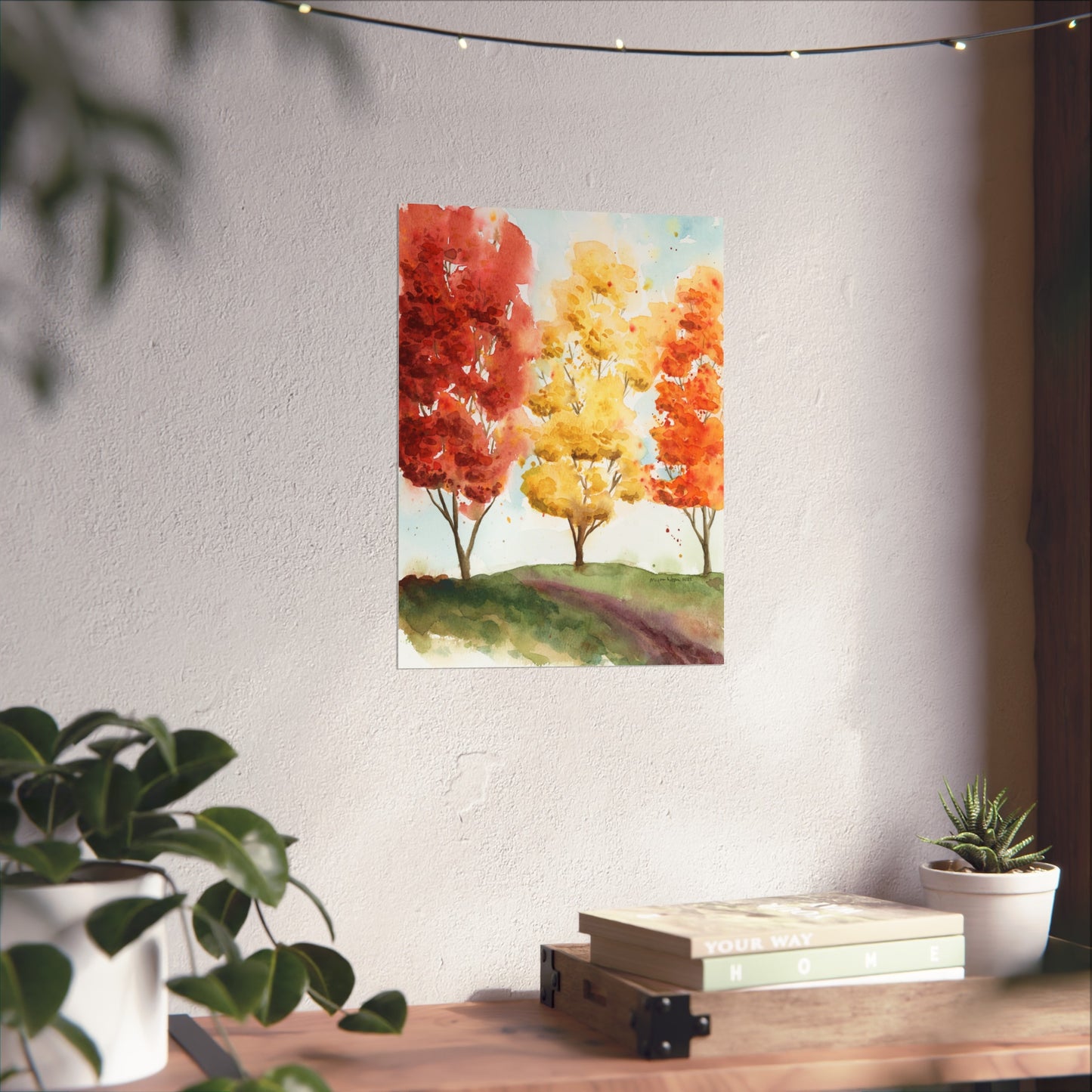 Fall Trees Landscape Watercolor Fine Art Print