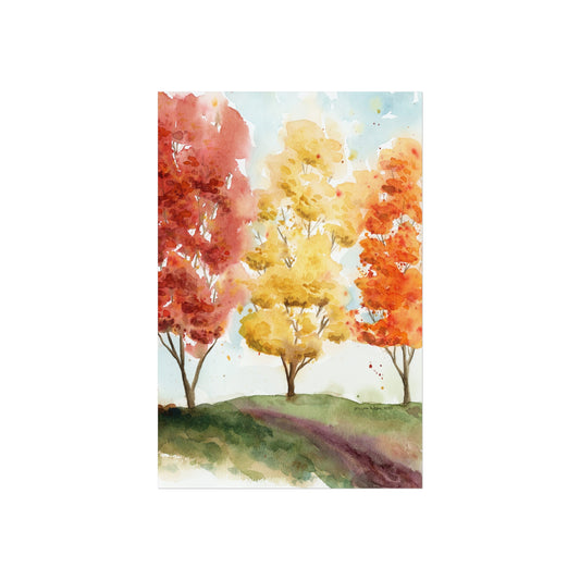 Fall Trees Landscape Watercolor Fine Art Print