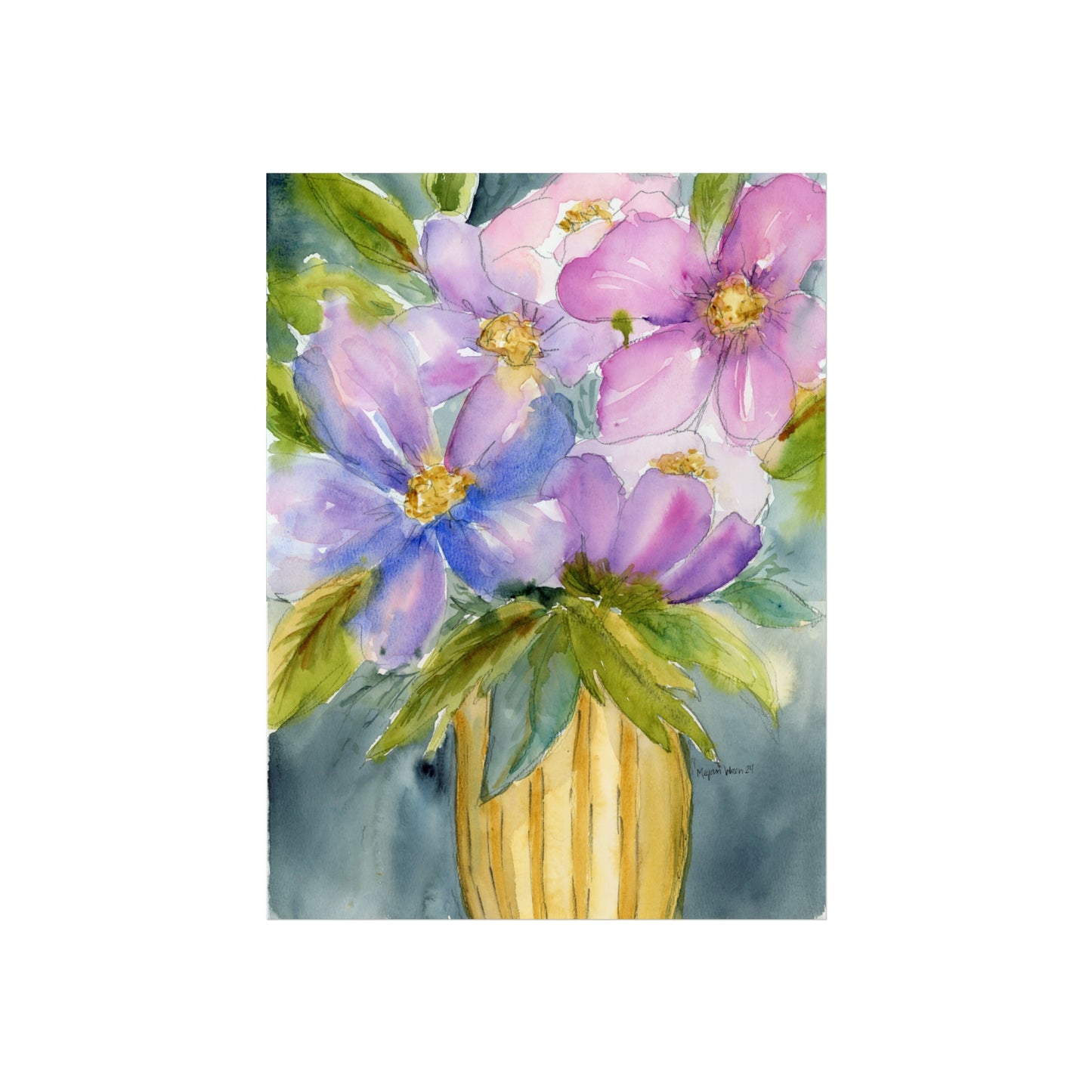 Loose Violet Floral Watercolor Fine Art Print, Original Watercolor Art Print