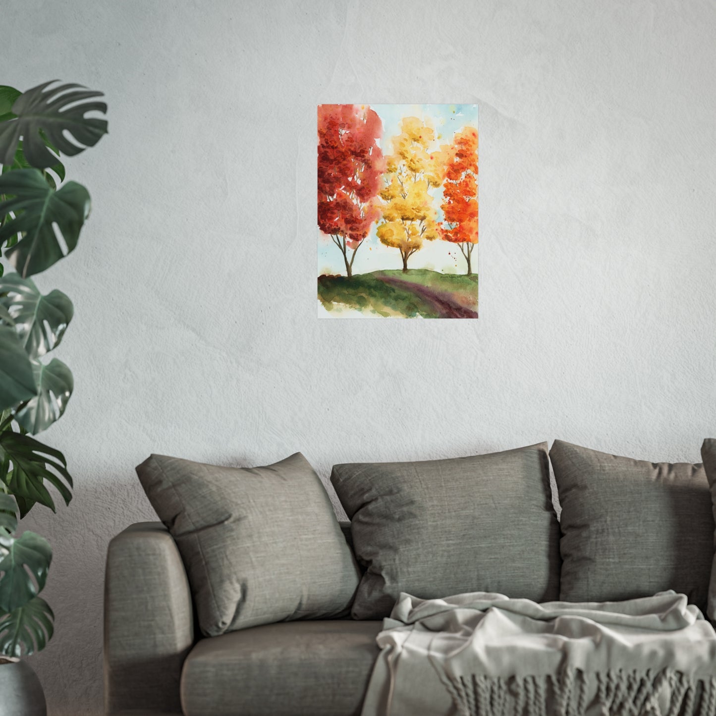 Fall Trees Landscape Watercolor Fine Art Print