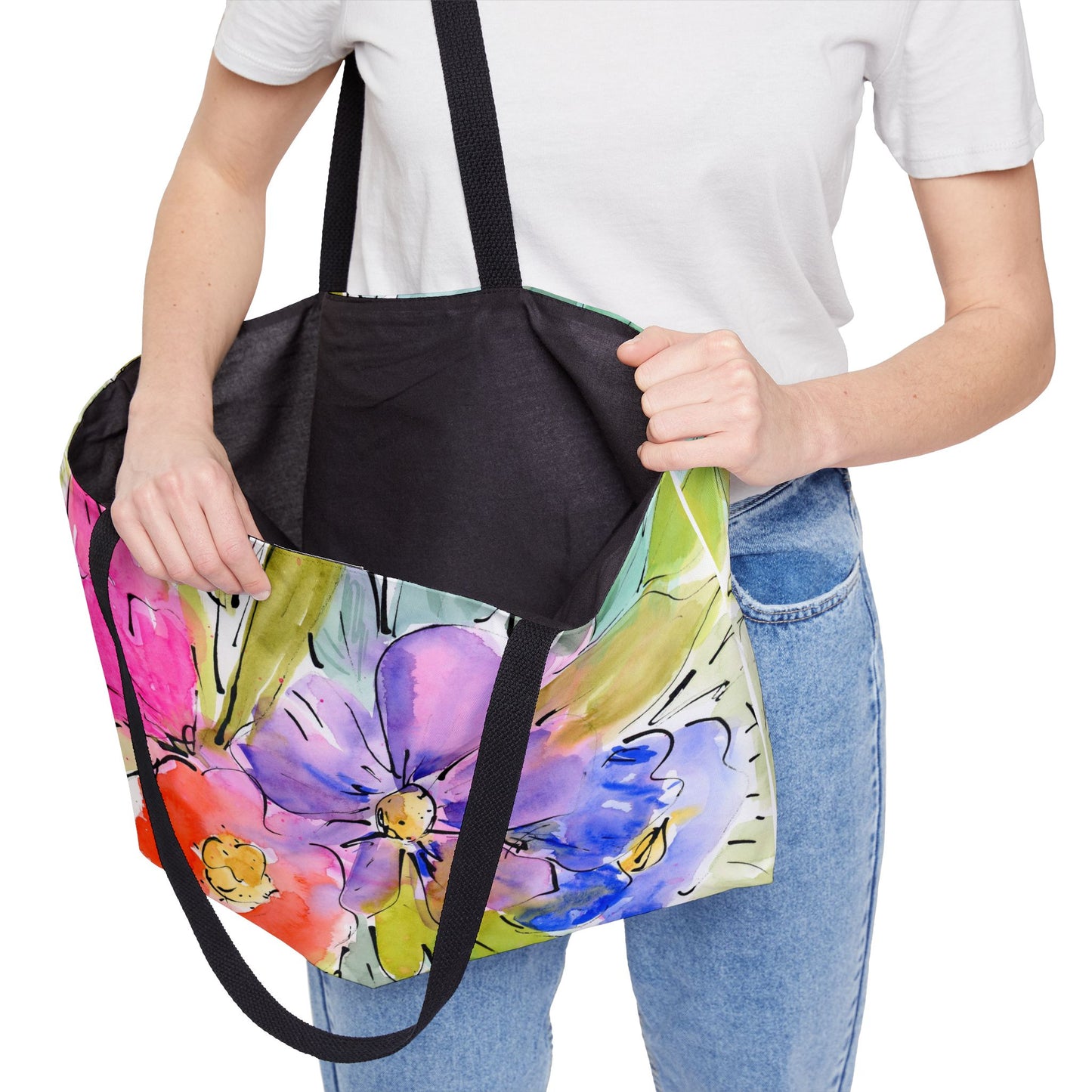 Big Bloom Weekender - Loose Floral Colorful Tote Bag - Large Watercolor Painted Tote, Travel Tote