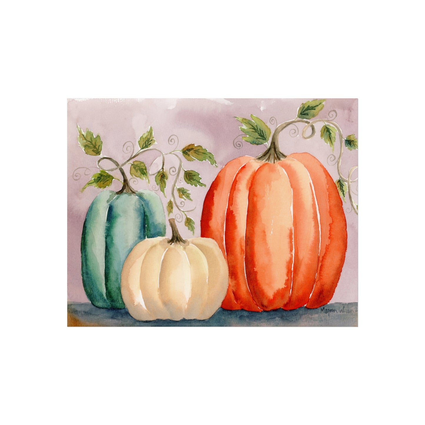 Autumn Pumpkins Watercolor Print, Original Fall Watercolor Print, Fine Art Print