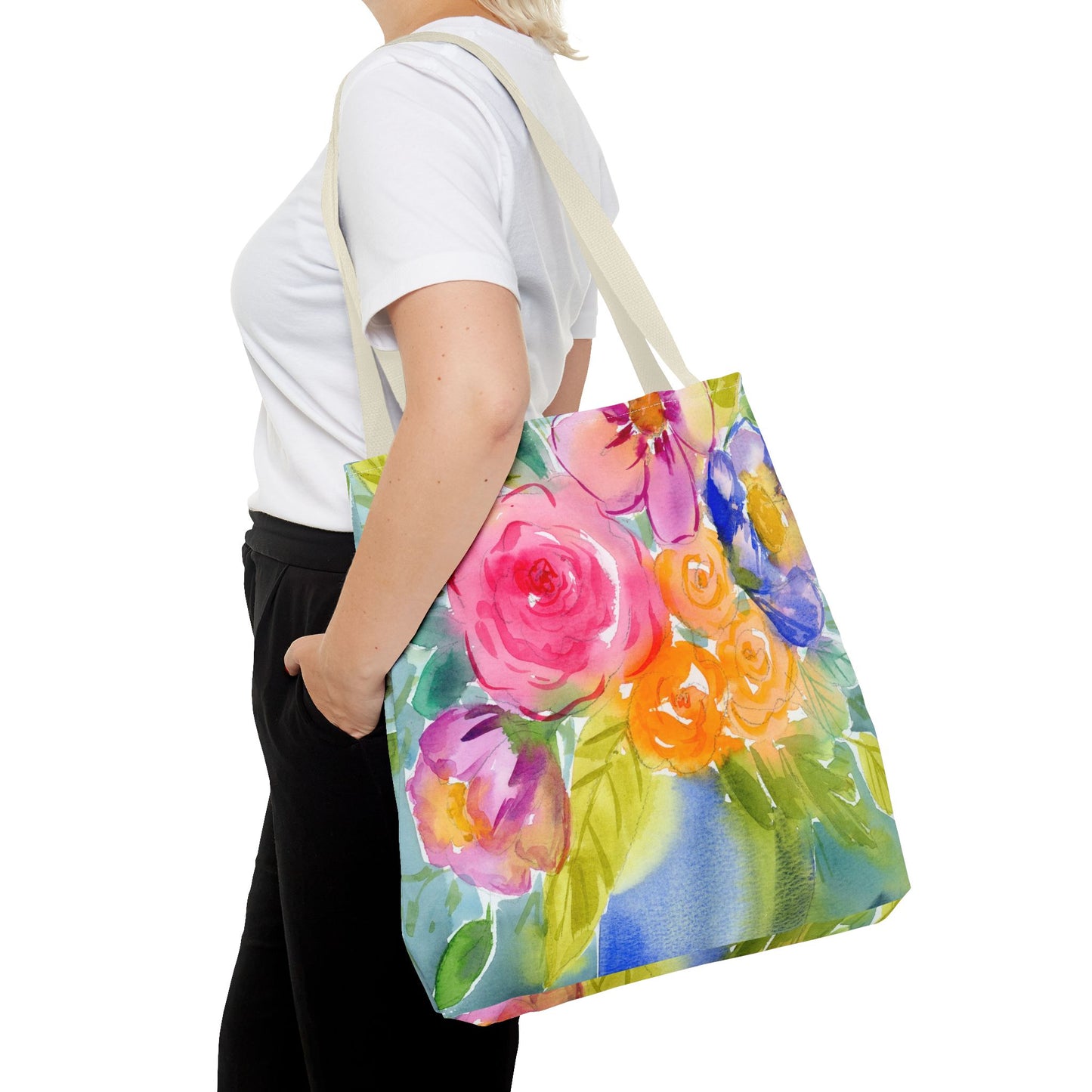 Colorful Watercolor Floral Tote Bag