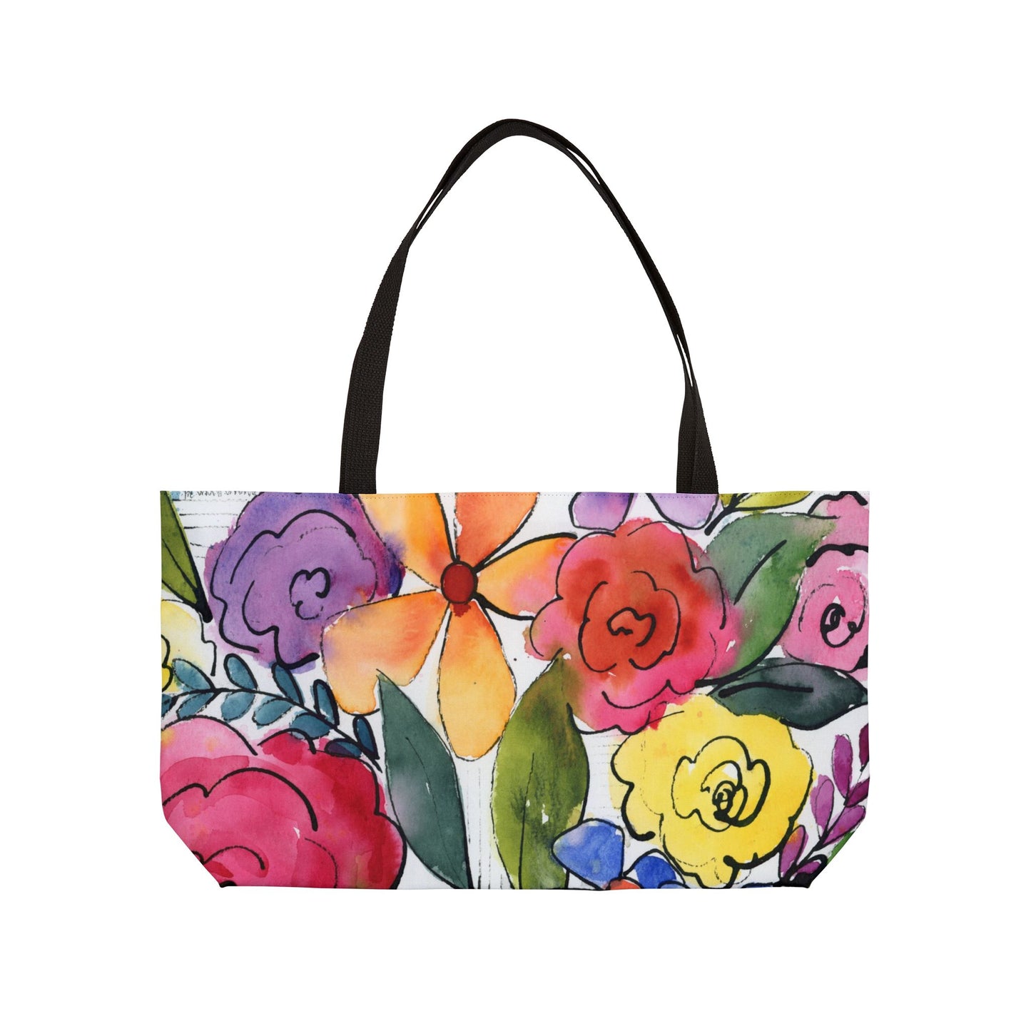 Colorful Floral Weekender Tote Bag - Large Watercolor Painted Tote, Great Gift for Mom, Teachers, Graduation - Travel Tote