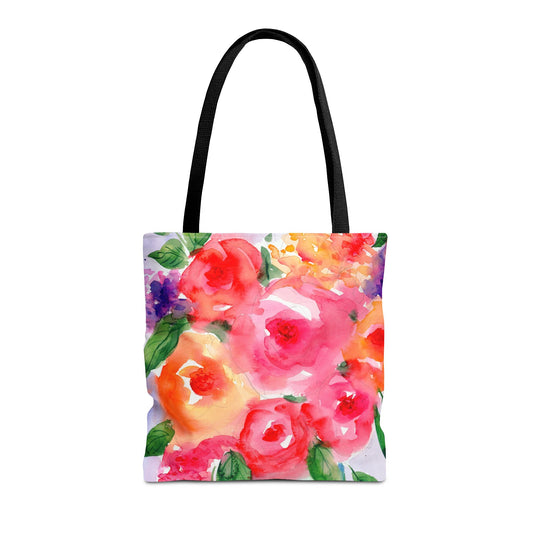 Watercolor Floral Tote Bag - Colorful and Bold Floral Design, Artistic Carryall, Flower Pattern Shopper, Functional Art Bag, Vibrant
