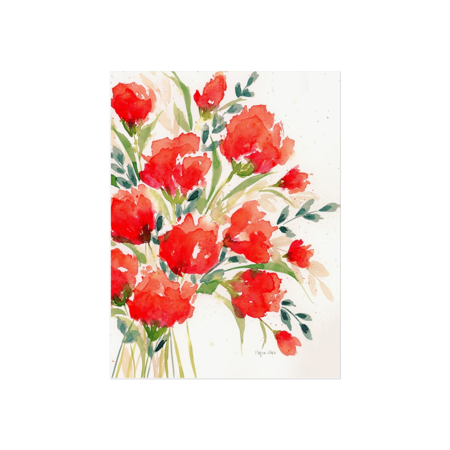 Red Watercolor Floral Print, Red Blooms, Loose Red Watercolor Flowers Fine Art Prints, Red Floral Print