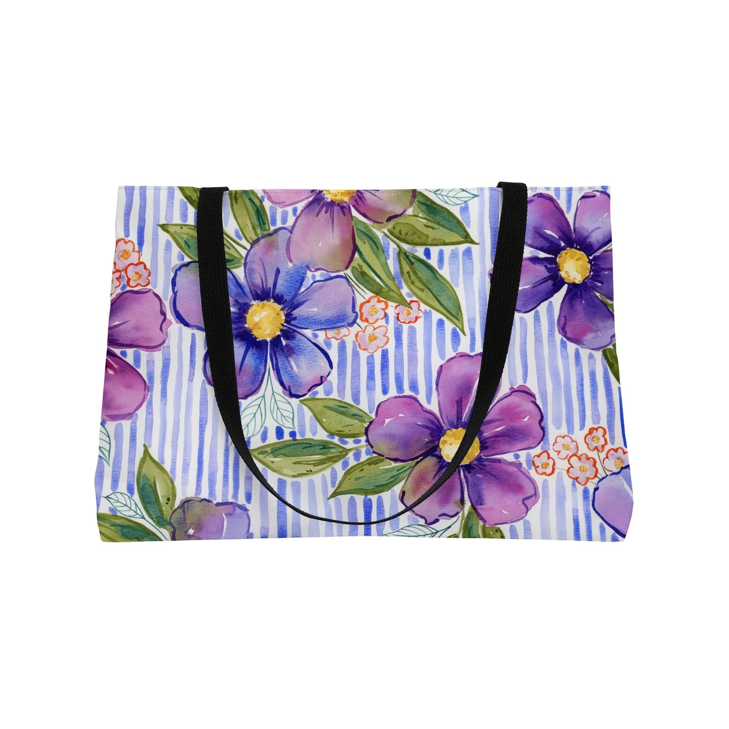 Lavender Lane Weekender Tote, Striped Floral Bloom Watercolor Weekender Tote Bag