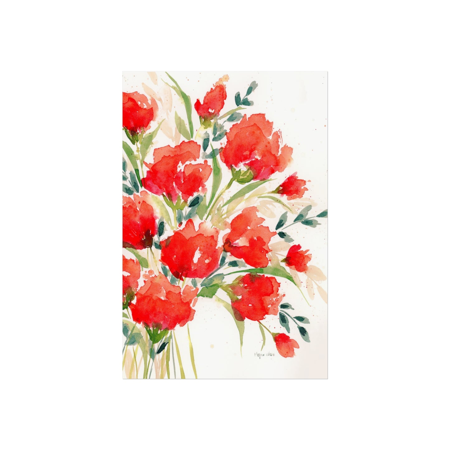 Red Watercolor Floral Print, Red Blooms, Loose Red Watercolor Flowers Fine Art Prints, Red Floral Print