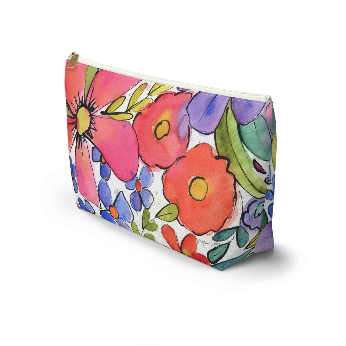 Small Floral Print Bag, Accessory Pouch w T-Bottom, Flower Pouch, Makeup Bag, Travel Organizer, Gift for Her, Back to School, Floral Bag