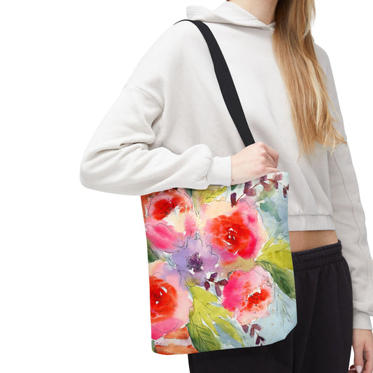 Watercolor Floral Tote Bag - Colorful and Bold Floral Design, Artistic Carryall, Flower Pattern Shopper, Functional Art Bag, Vibrant