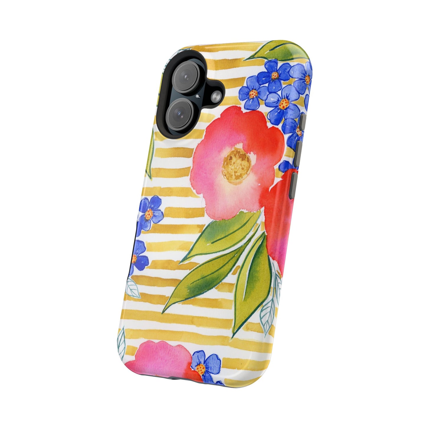 Golden Meadow Magnetic Phone Case, Gold Striped Floral Magnetic Phone Case