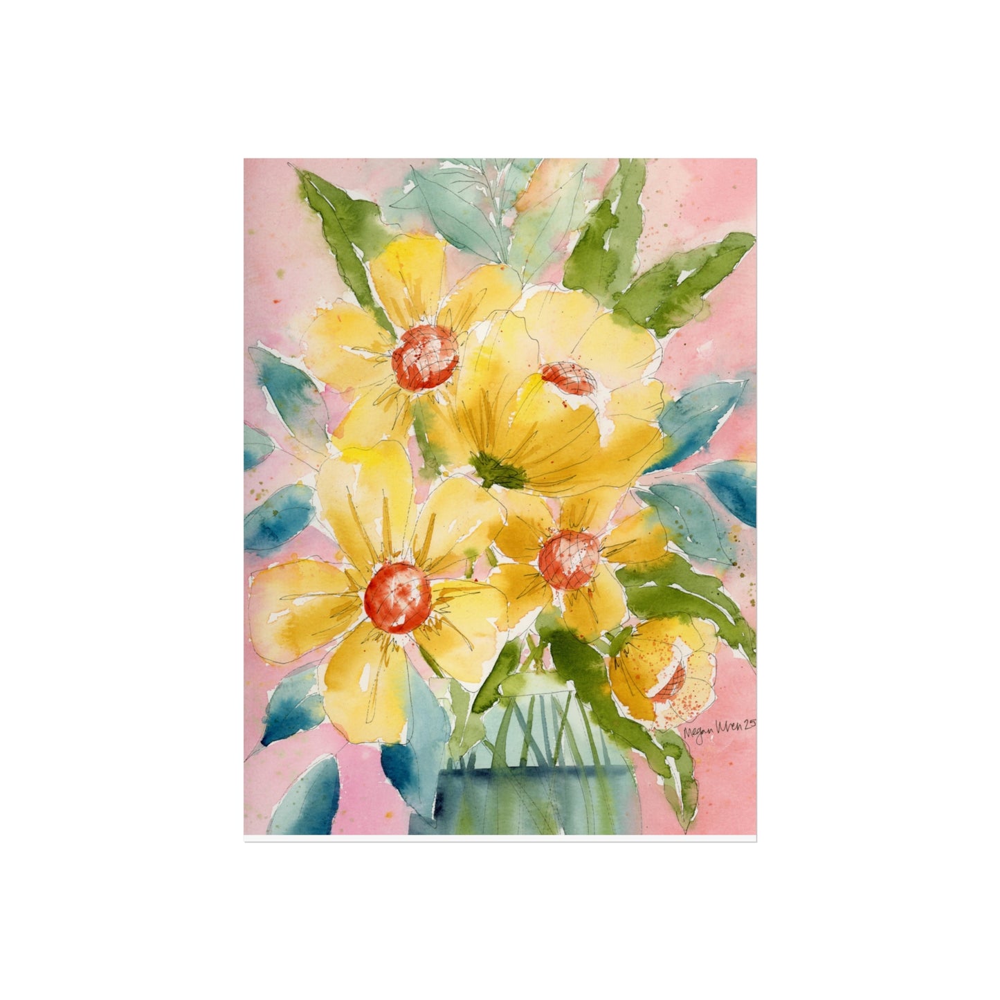 Yellow Floral Watercolor Fine Art Prints, Cheerful Floral Print, Yellow Wall Art
