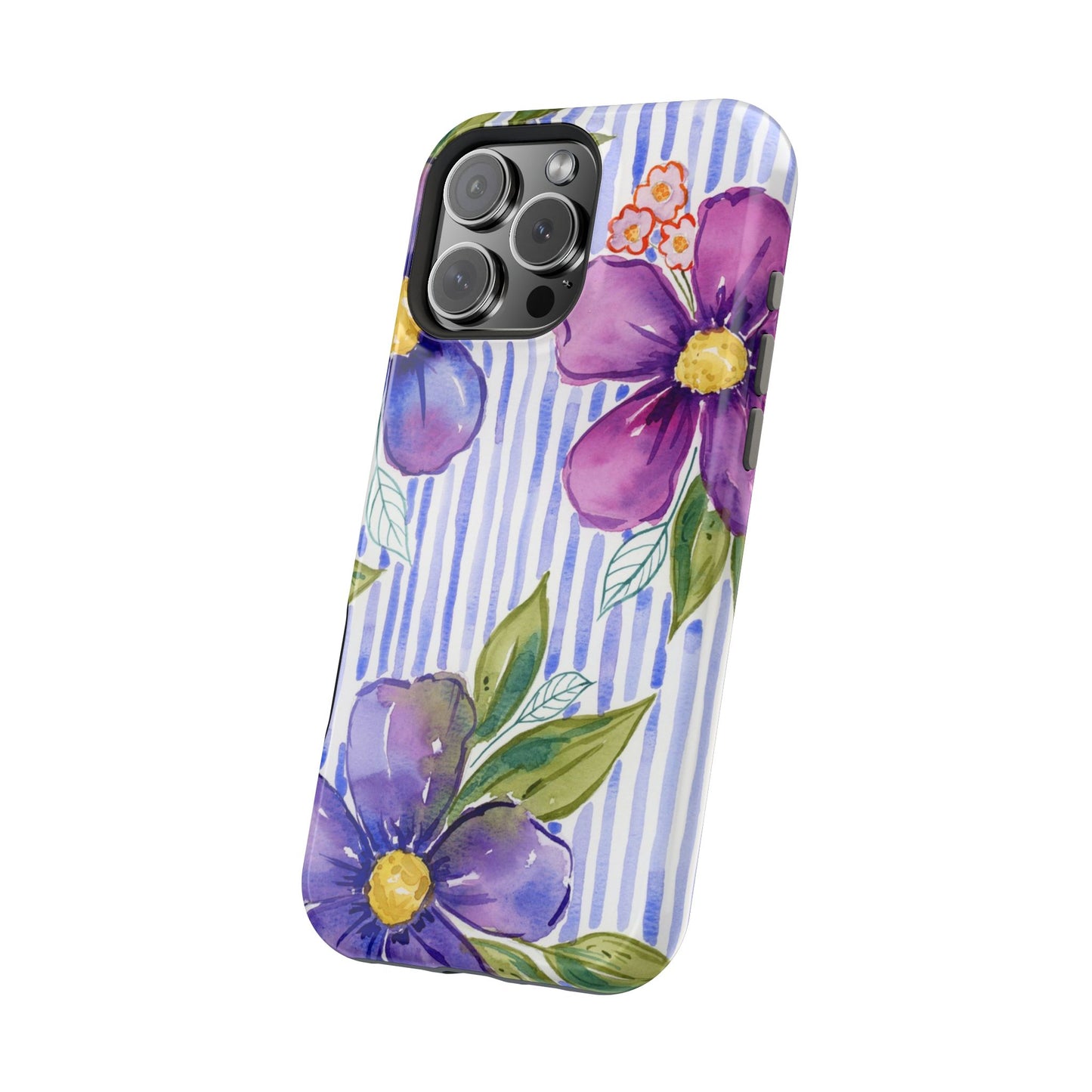 Lavender Lane Magnetic Phone Case, Lavender Blue Striped Floral Magnetic Phone Case
