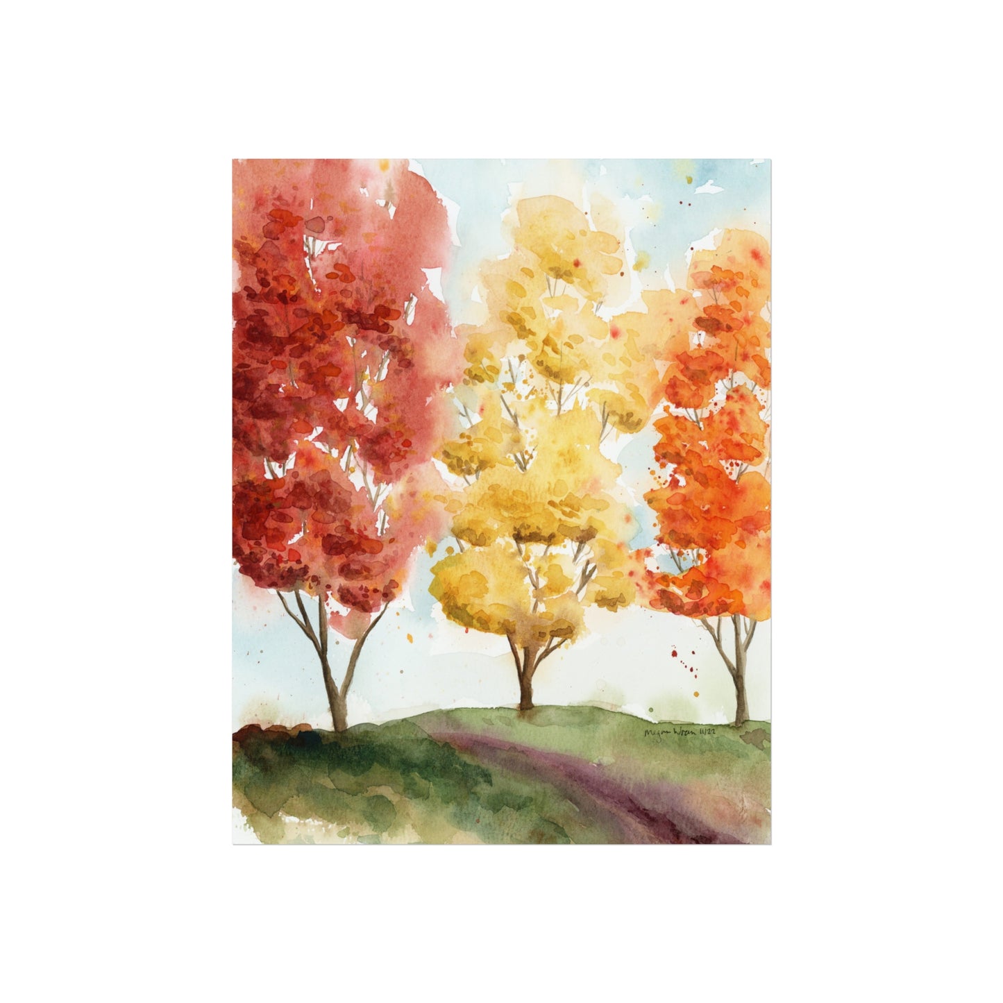 Fall Trees Landscape Watercolor Fine Art Print
