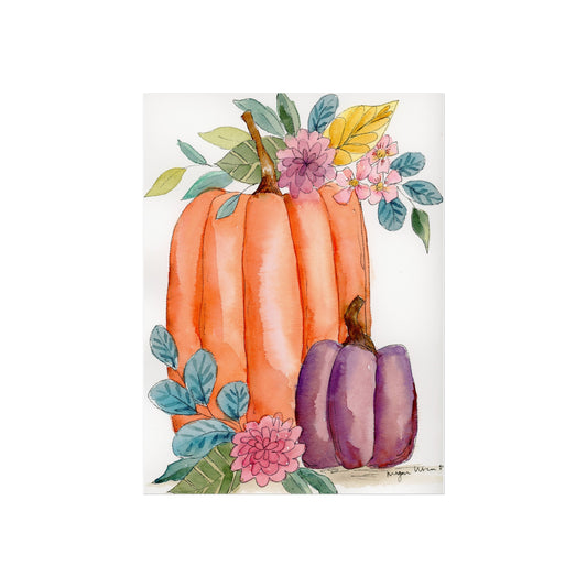 Fall Pumpkin Floral Watercolor Fine Art Prints, Autumn Home Decor, Fall Wall Art