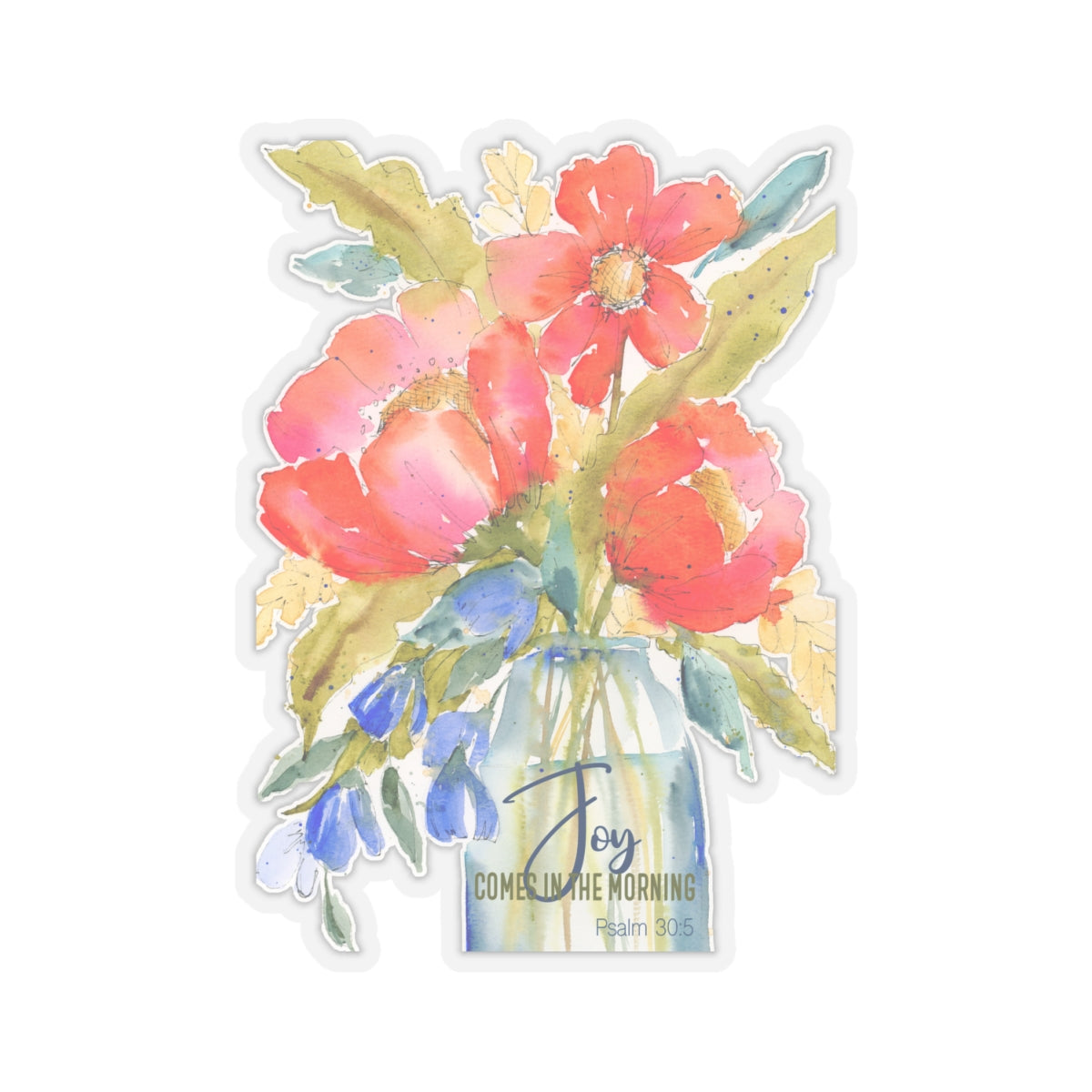 Joy Comes In The Morning, Watercolor Flowers Kiss-Cut Stickers, Red Blooms, Flowers in vase Stickers,
