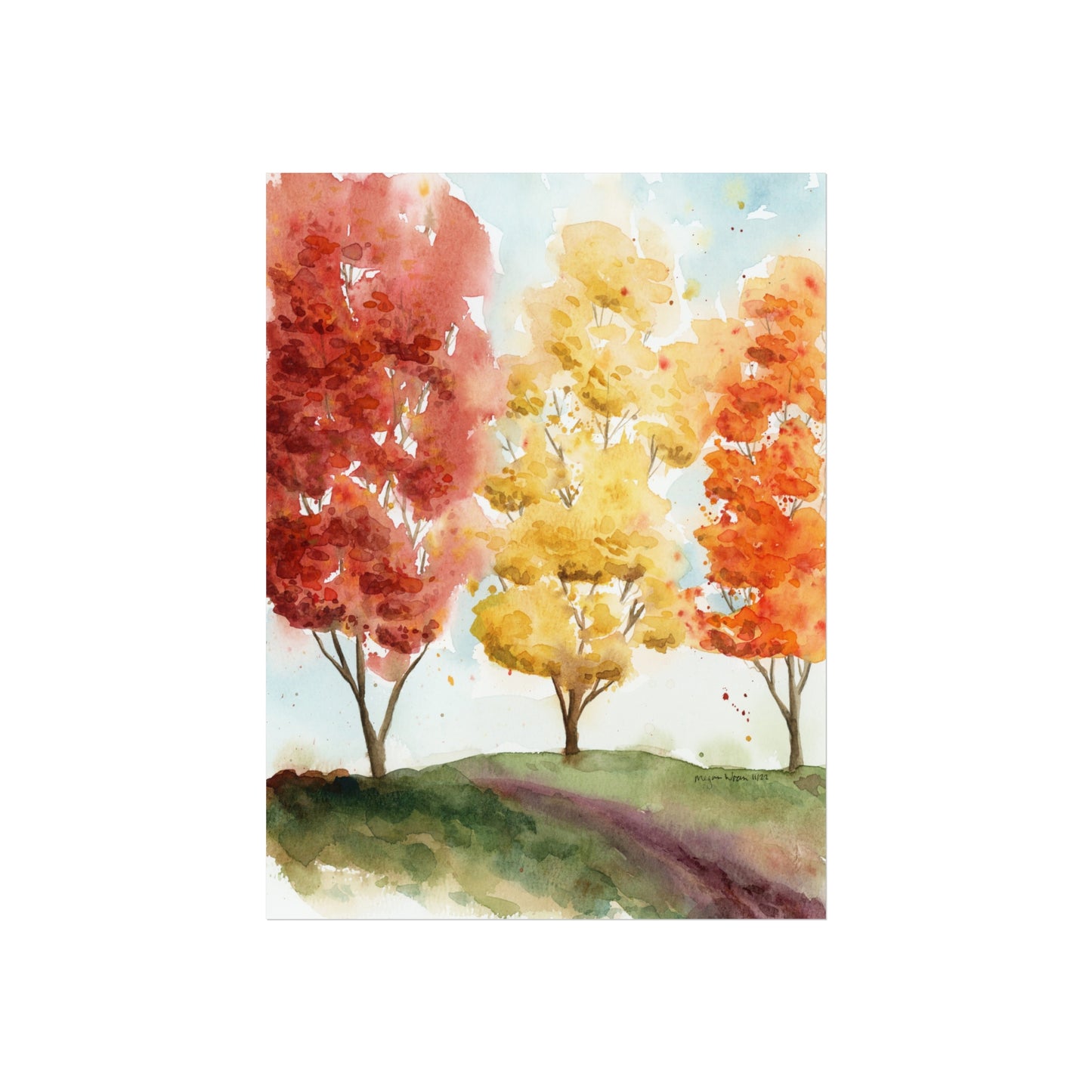 Fall Trees Landscape Watercolor Fine Art Print