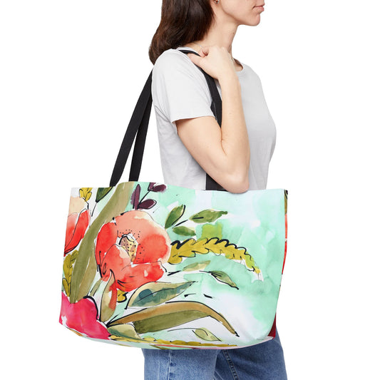 Large Floral Weekender Tote Bag - Large Watercolor Painted Tote, Great Gift for Mom, Teachers, Graduation - Travel Tote, Collage Bag,