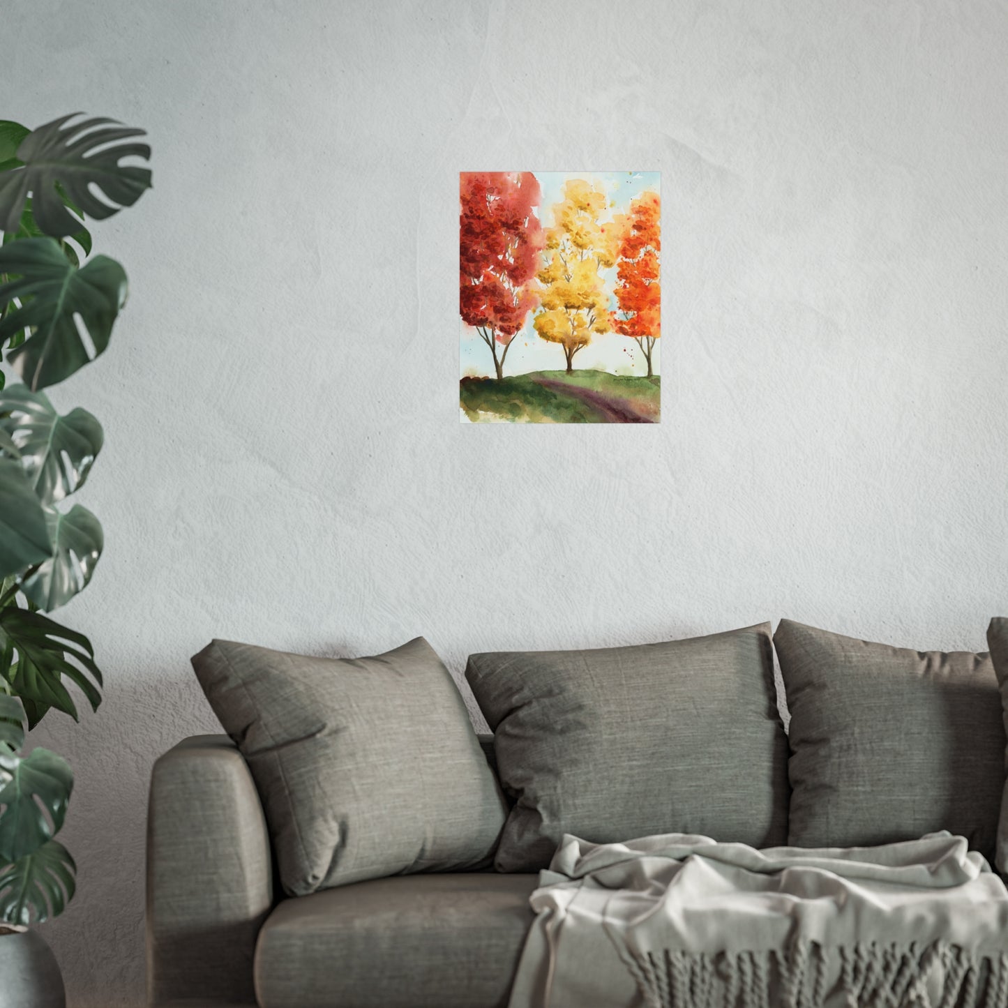 Fall Trees Landscape Watercolor Fine Art Print