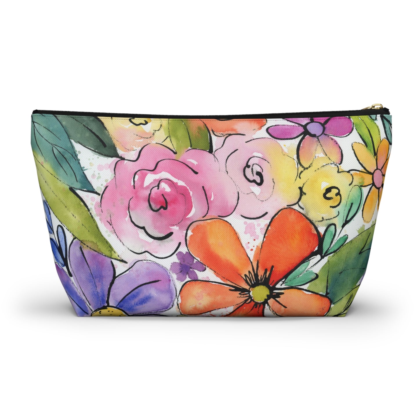 Small Floral Print Bag, Accessory Pouch w T-Bottom, Flower Pouch, Makeup Bag, Travel Organizer, Gift for Her, Back to School, Floral Bag