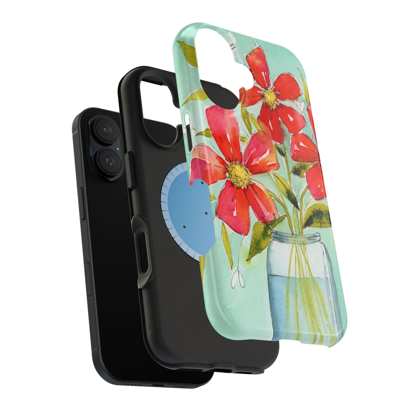 Watercolor Blooms Phone Case, Magnetic Red Flowers in Jar Phone Case