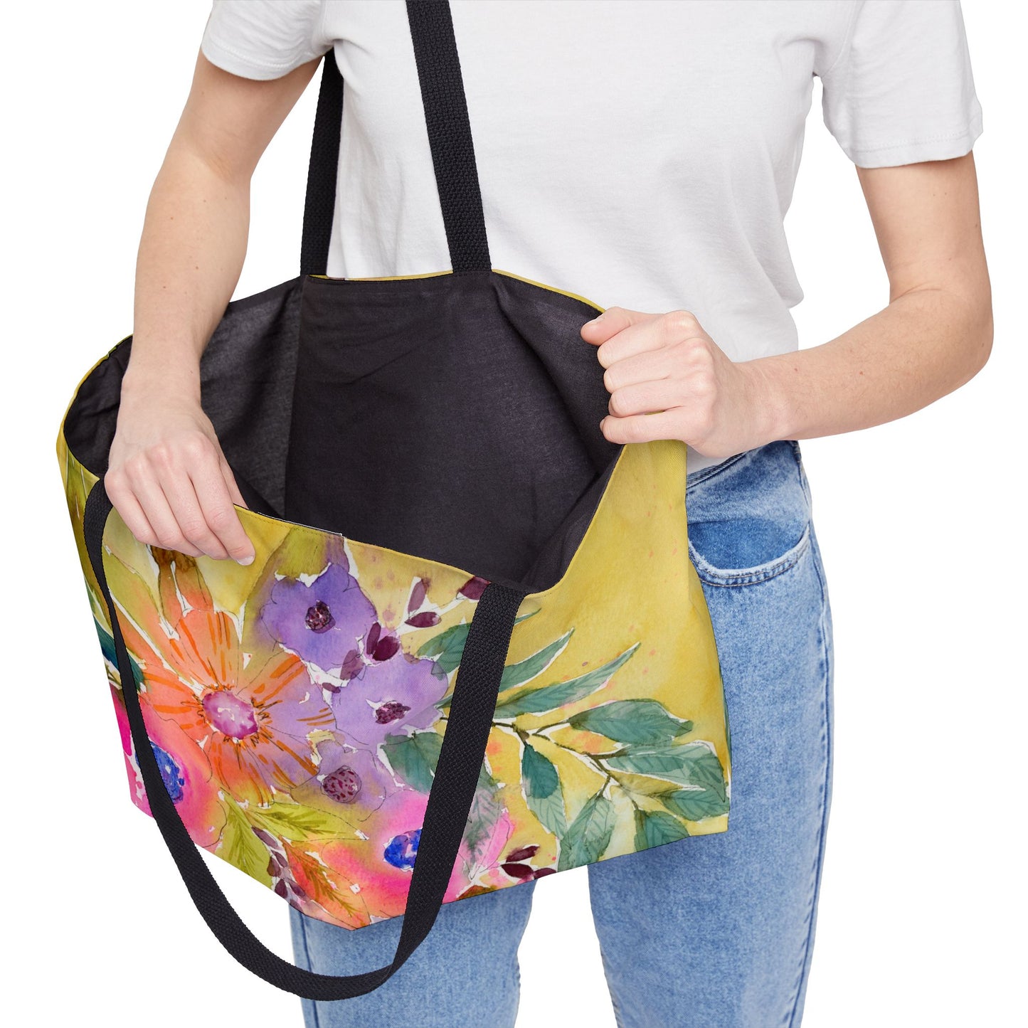 Big Bloom Weekender, Loose Colorful Watercolor Floral Tote Bag