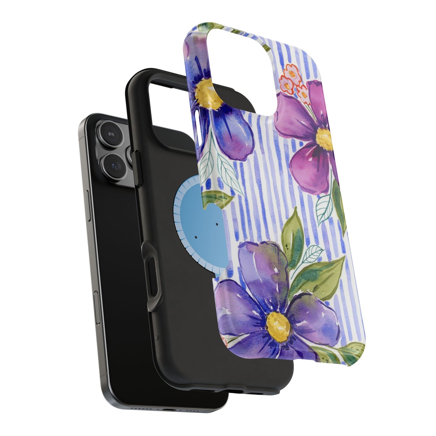 Lavender Lane Magnetic Phone Case, Lavender Blue Striped Floral Magnetic Phone Case