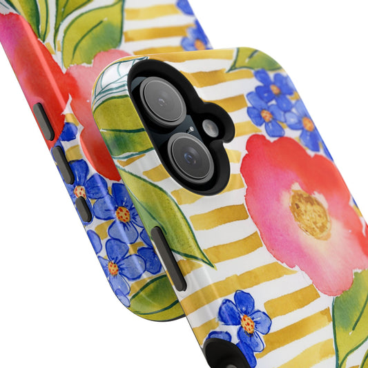 Golden Meadow Magnetic Phone Case, Gold Striped Floral Magnetic Phone Case