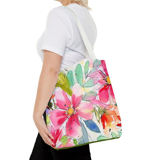 Colorful FlowerTote Bag, Original Watercolor Floral Painting Tote Bag, Great Gift For All Ages, Pop Of Color, Comes in 3 sizes