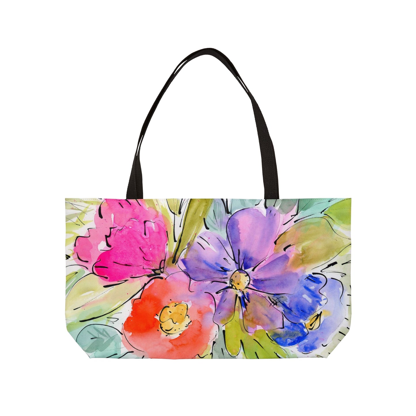 Big Bloom Weekender - Loose Floral Colorful Tote Bag - Large Watercolor Painted Tote, Travel Tote