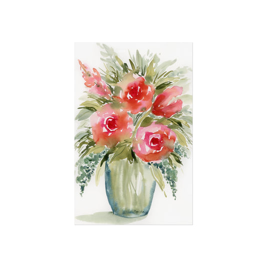 Pink Blooms Watercolor Print, Floral Watercolor Art Print, Loose Pink & Green Floral Watercolor Fine Art Prints