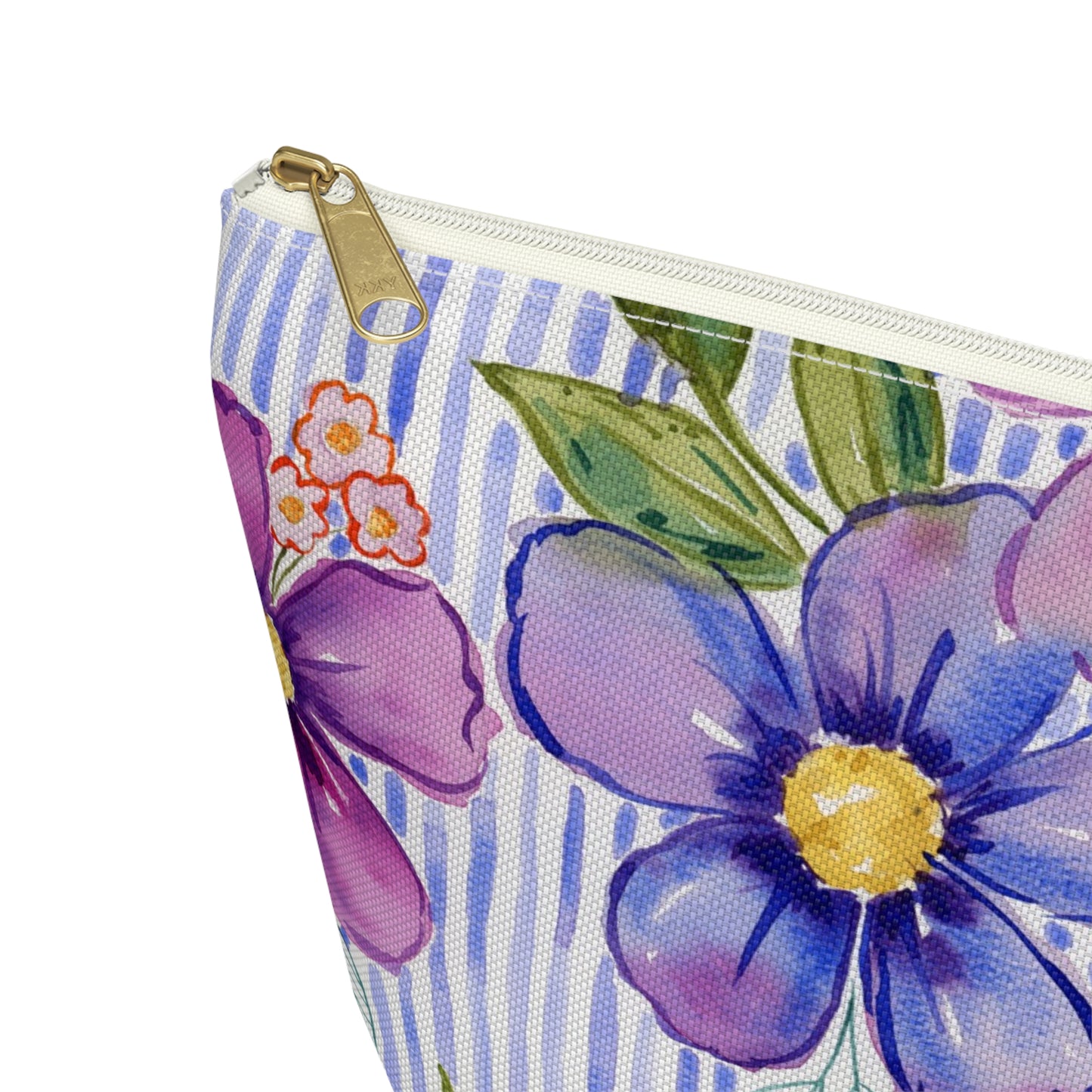 Lavender Lane Zip Pouch, Lavender Blue Accessory Pouch, Part of the Petals & Pinstripe Collection