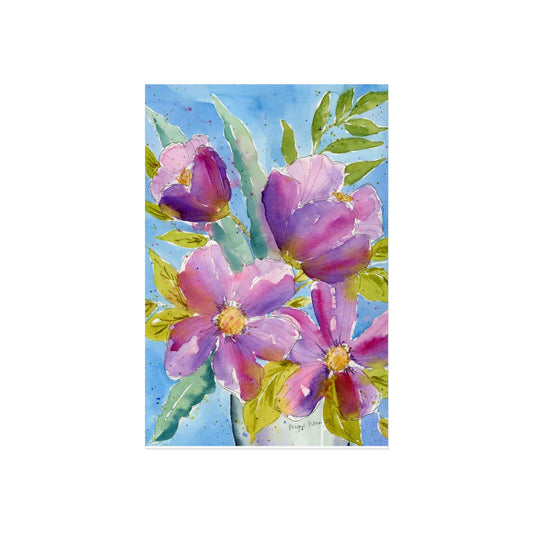 Loose Purple Floral Watercolor Fine Art Prints, Violet Flowers Wall Decor Print