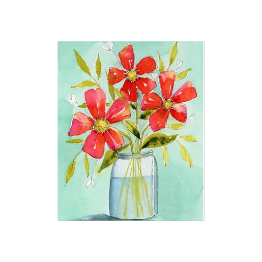 Colorful Red Floral Watercolor Print, Original Art Print, Fine Art Print