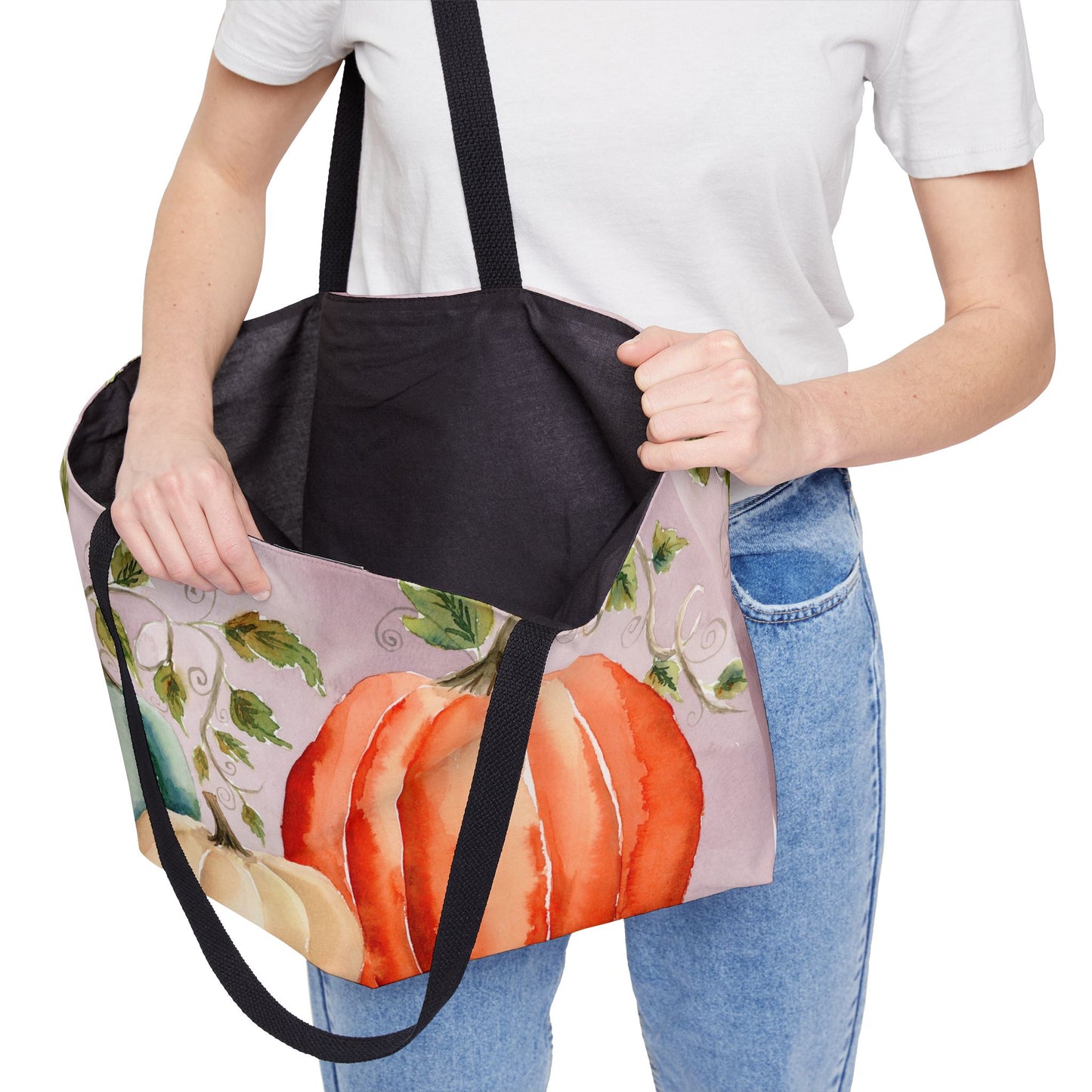 Fall Pumpkin Weekender Tote Bag - Large Watercolor Painted Tote, Great Gift for Mom, Teachers, Graduation - Travel Tote, Collage Bag,