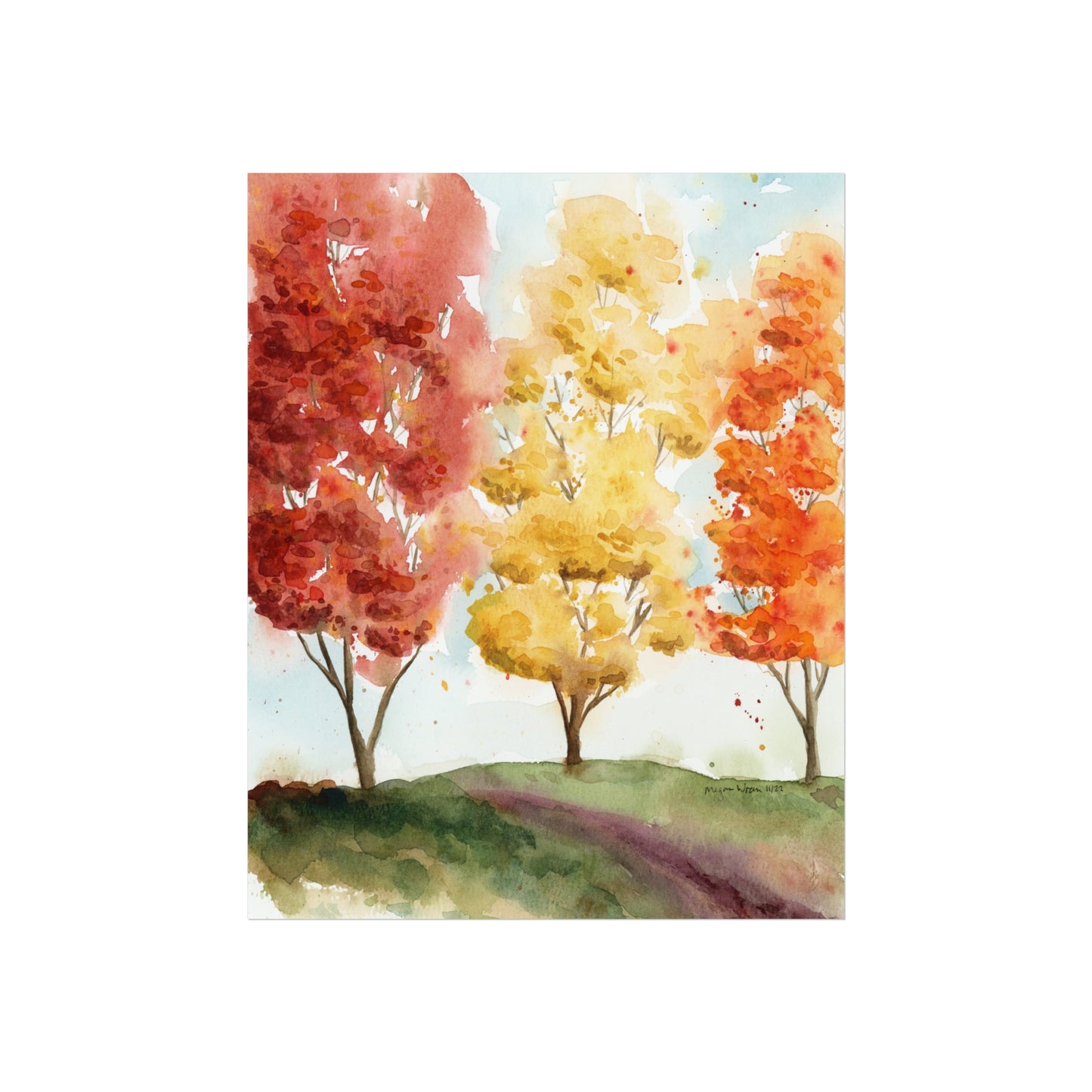 Fall Trees Landscape Watercolor Fine Art Print