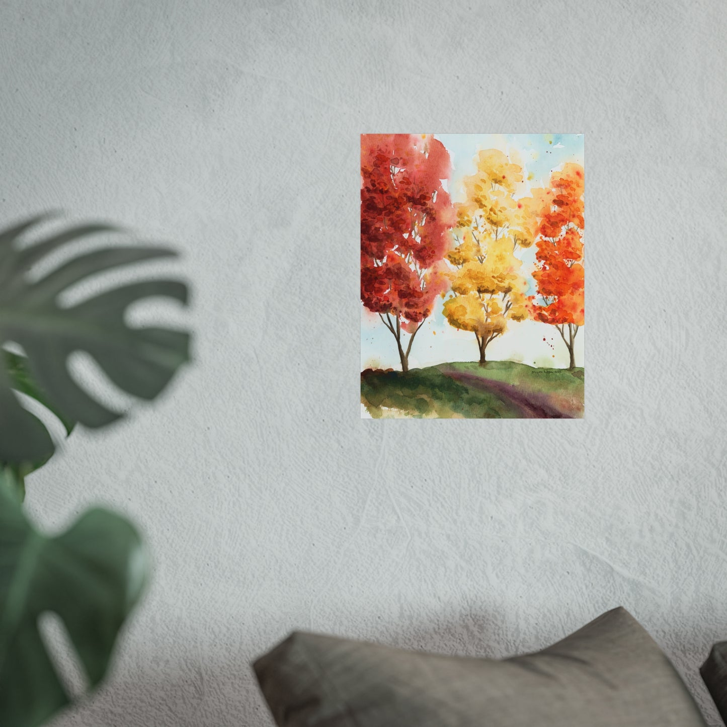 Fall Trees Landscape Watercolor Fine Art Print